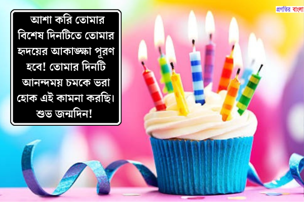 আশা করি তোমার বিশেষ দিনটিতে তোমার হৃদয়ের আকাঙ্ক্ষা পূরণ হবে! তোমার দিনটি আনন্দময় চমকে ভরা হোক এই কামনা করছি। শুভ জন্মদিন! 