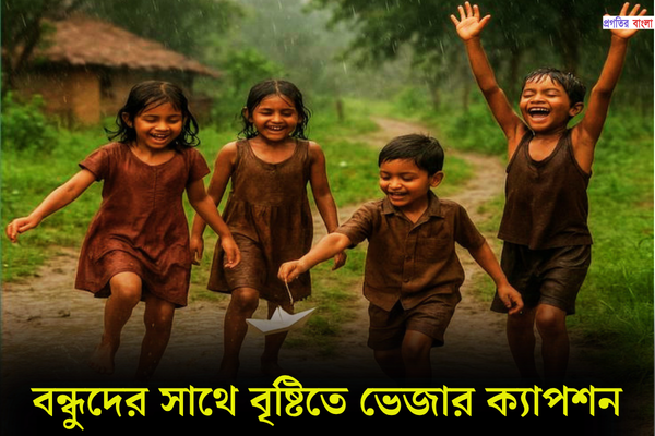 বন্ধুদের সাথে বৃষ্টিতে ভেজার ক্যাপশন